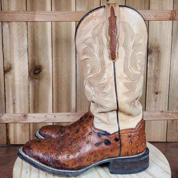 Dan Post Boots Mens Size 8.5 D Brown Ostrich Full Quill Cowboy Square Toe DP4521 - Picture 1 of 12